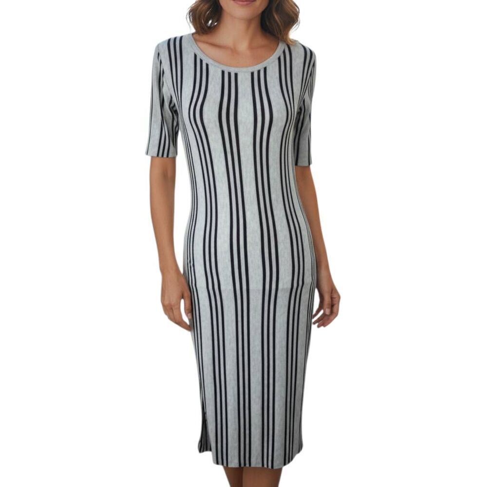 LULAROE JULIA DRESS GRAY/BLAK STRIPE SZ.S NWT.